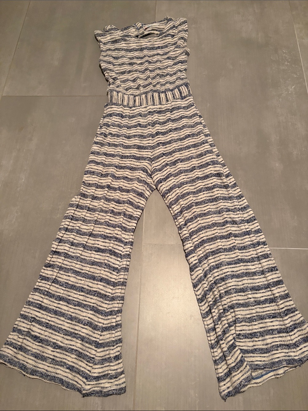 Free People Blue & White Striped Wide-Leg Jumpsuit